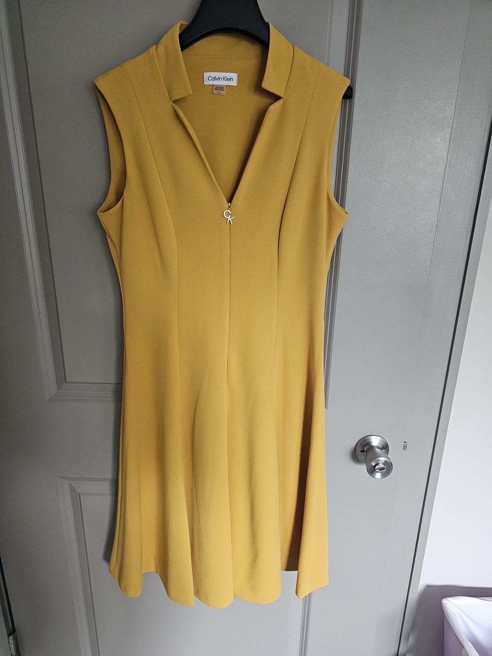 Calvin Klein Sleeveless V-Neck A-Line Dress in Mustard